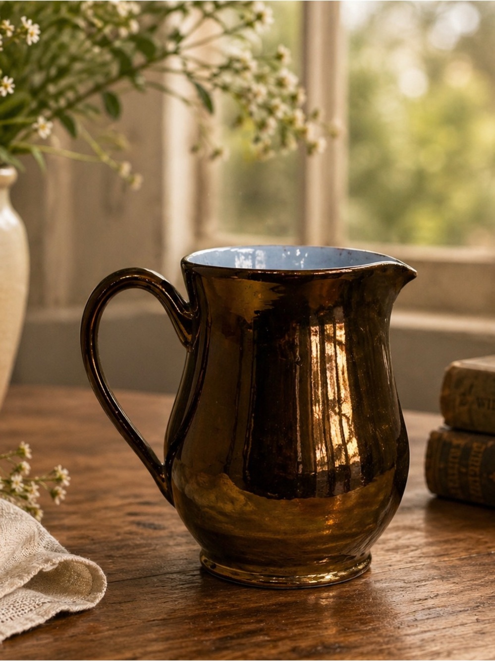 Vintage Copper Luster Creamer Pitcher
